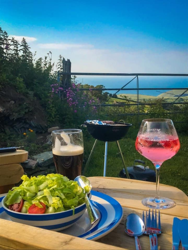 BBQ with a sea view at Polrunny Farm, Boscastle, Cornwall