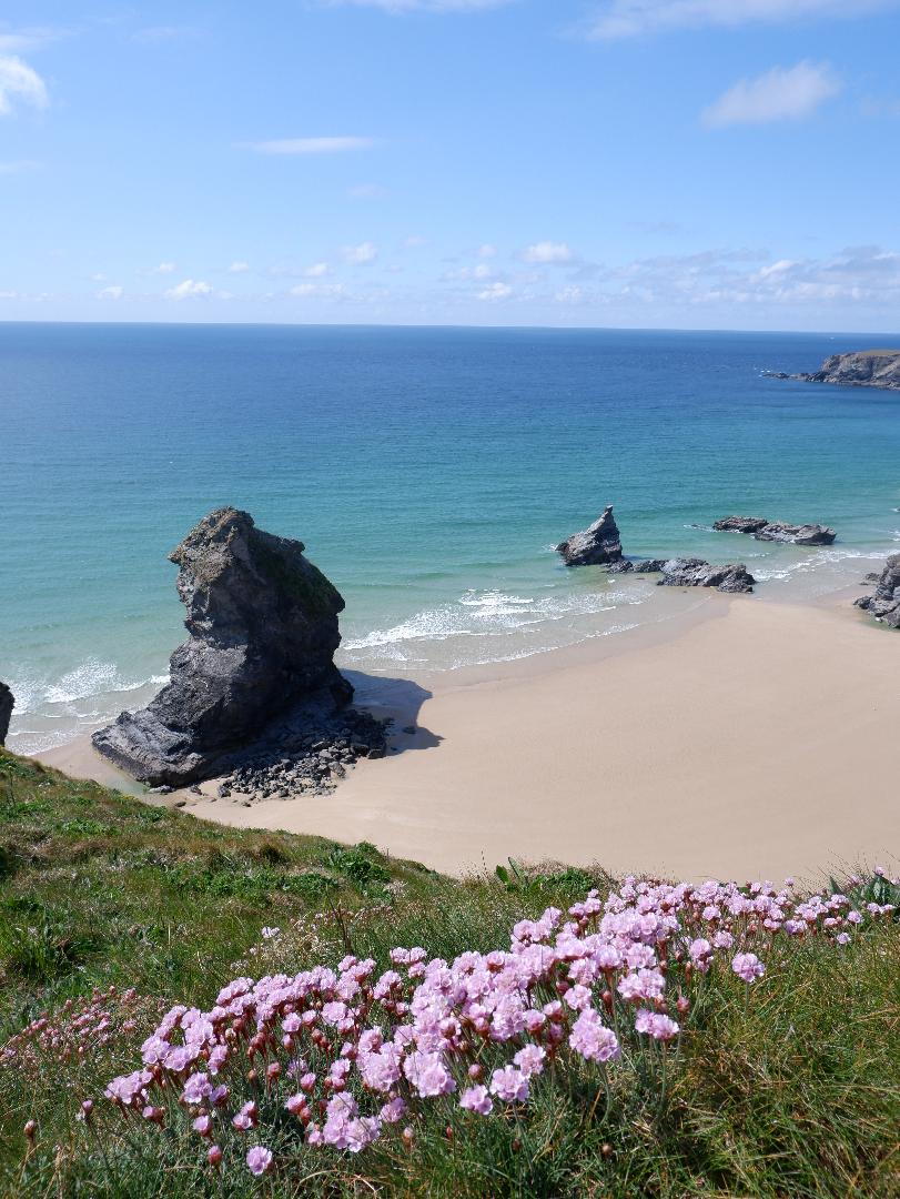 Bedruthen Steps beach. Polrunny Farm Holiday Cottages best beach holiday in Cornwall