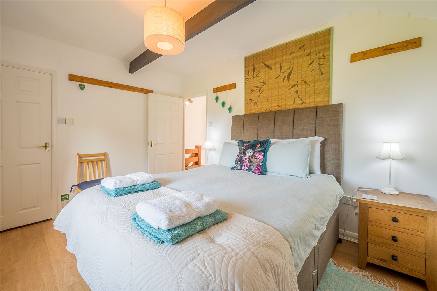 The double-bedroom at Polrunny Farm's Blackberry Cottage, with king-sized bed.