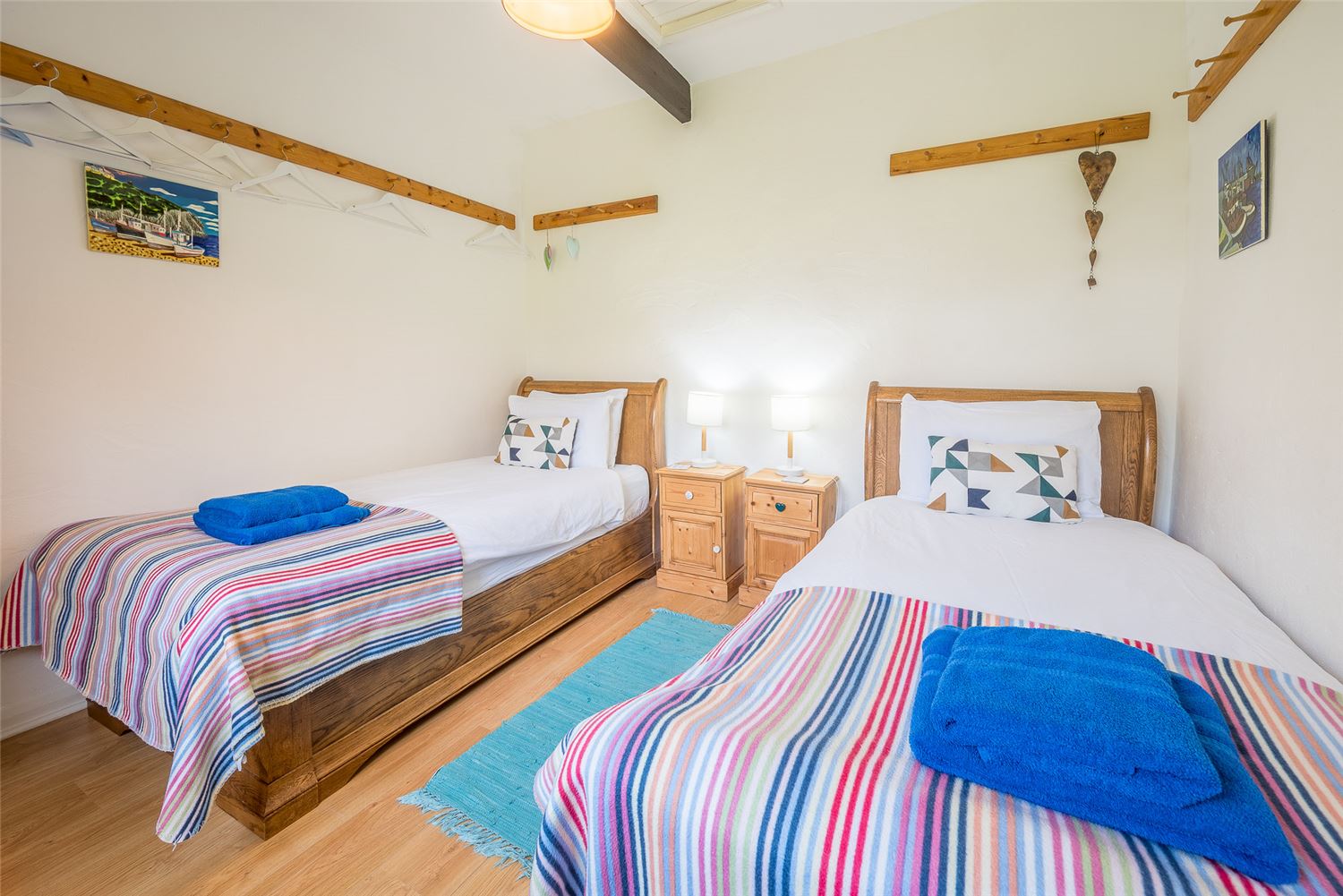 The twin bedroom at Polrunny Farm's Blackberry Cottage, Boscastle, Cornwall
