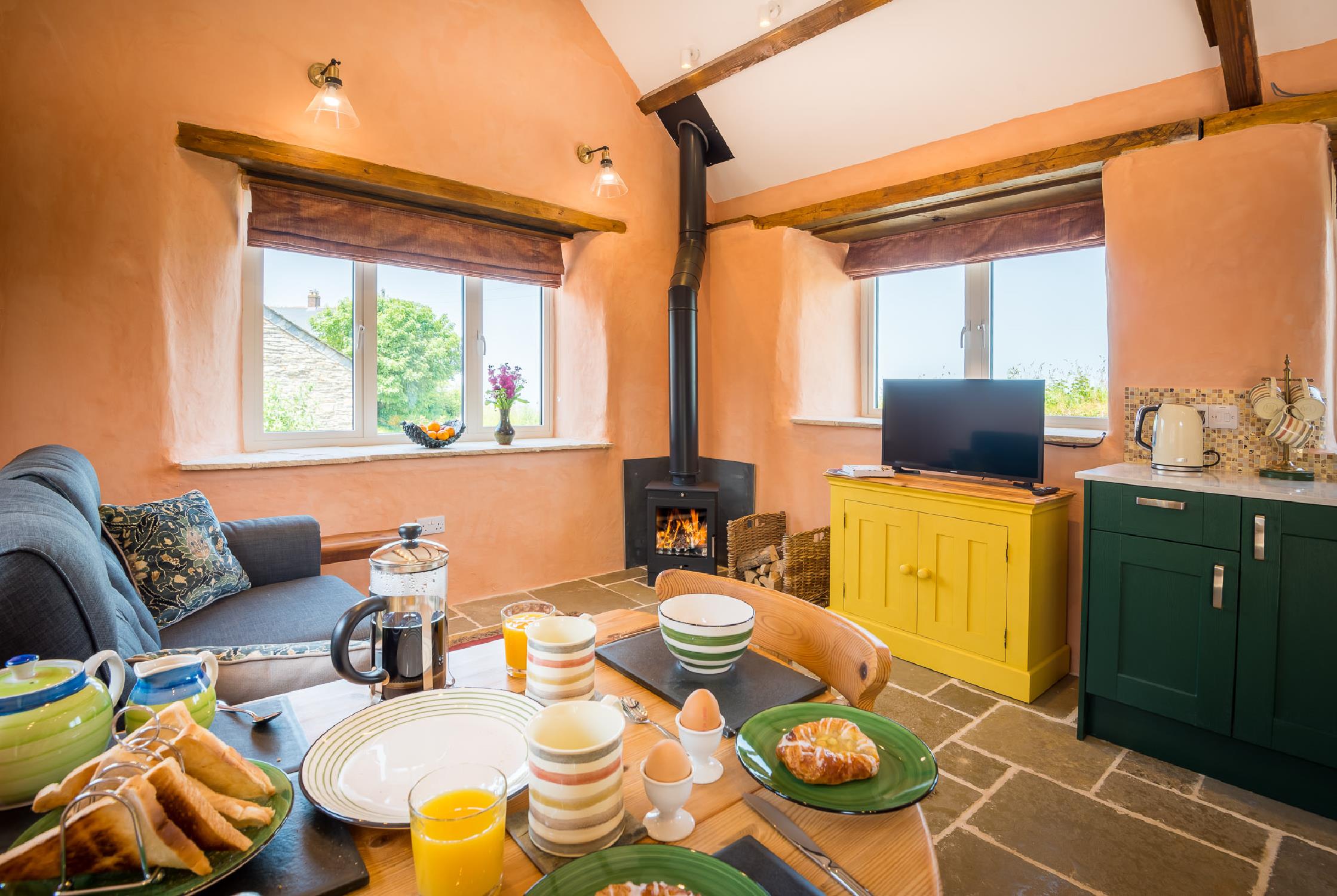 Log burner in sea view Blueberry Cottage Polrunny Farm holiday cottages Boscastle Cornwall