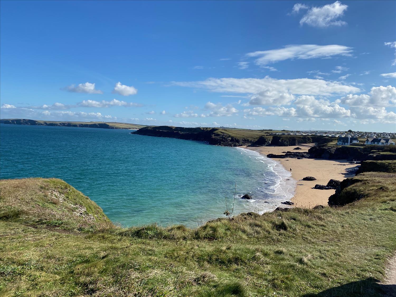 SW of Padstow, any one of the seven bays are well worth a visit. With their light golden sand and turquoise waters, they are the ideal playground for beach bums, especially when the sun shines as in this picture.