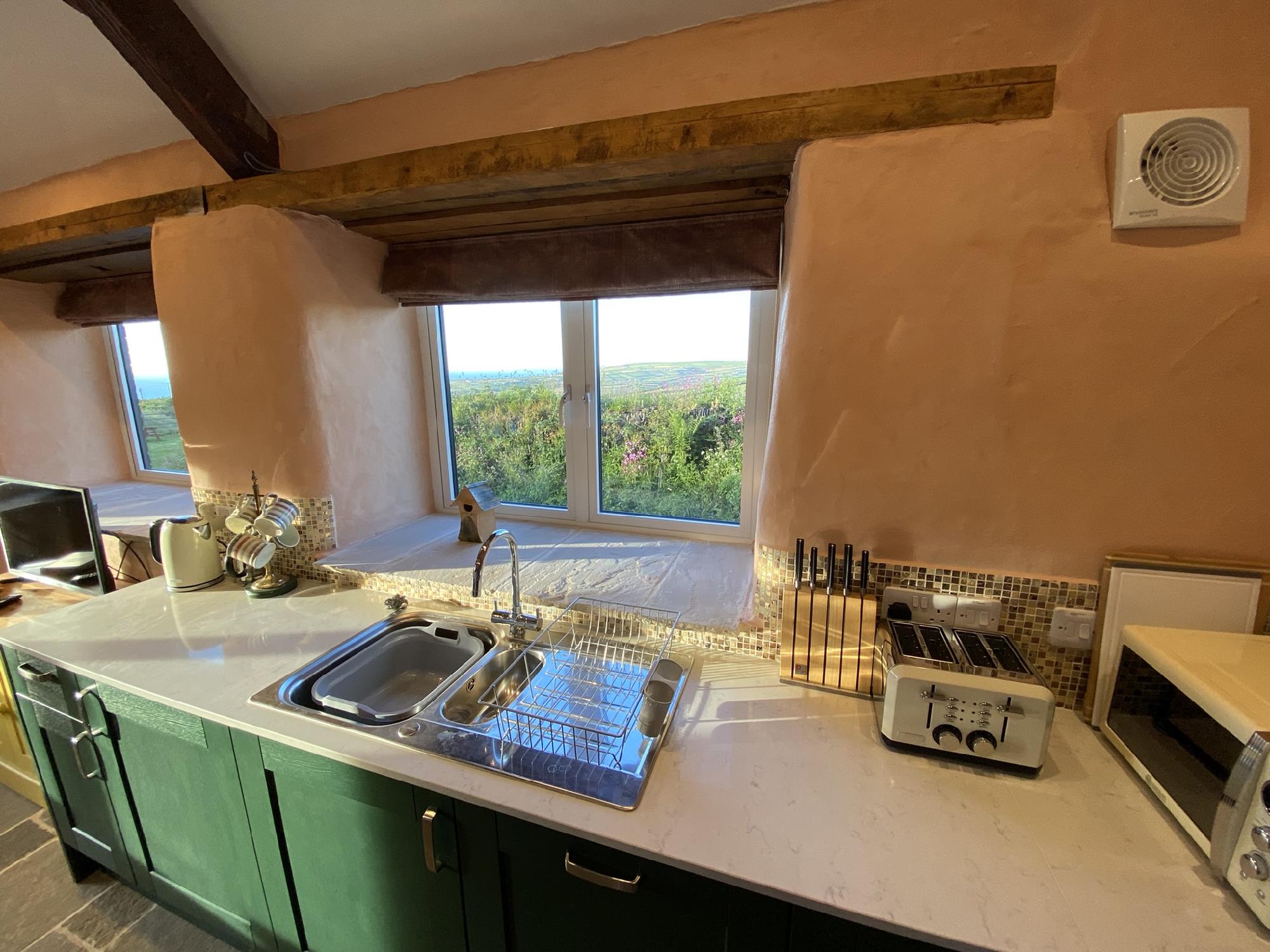 Stunning rural views from the kitchen at sea view Blueberry cottage Polrunny Farm holiday cottages Boscastle Cornwall
